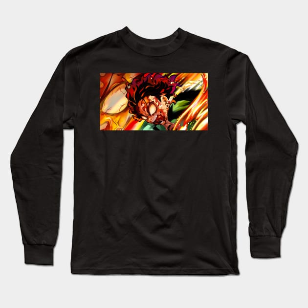 tanjiro demon form Long Sleeve T-Shirt by BUSTLES MOTORCYCLE